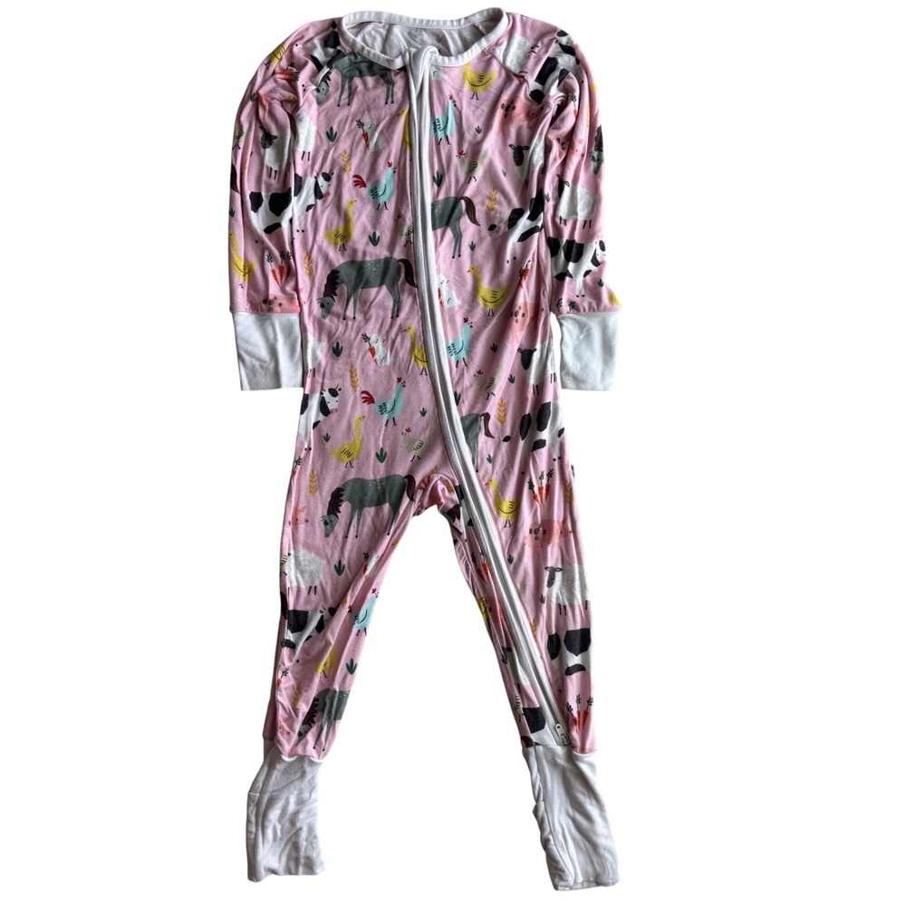 Little Sleepies Pink Farm Animal Bamboo Zippy Sleeper Pajamas 2T Barnyard Zippy